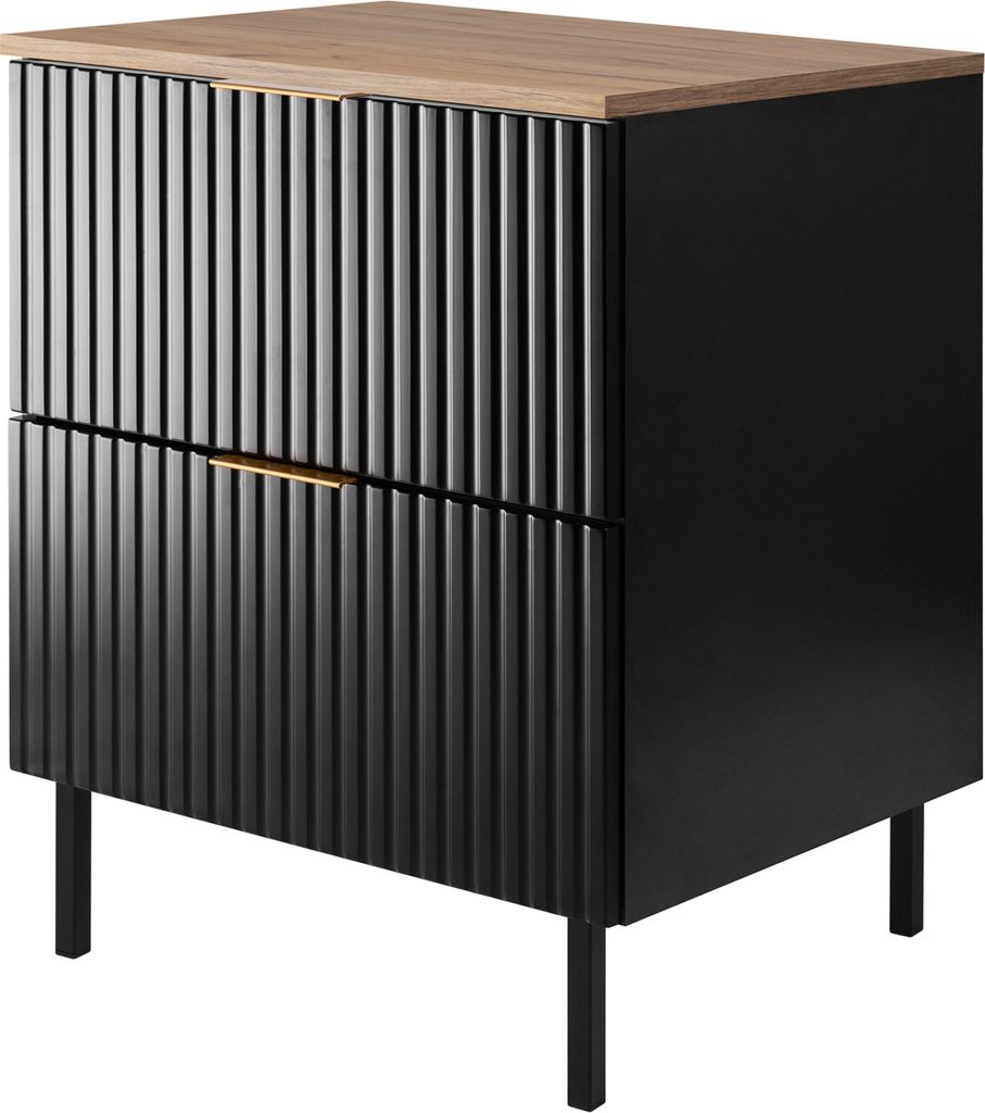 Badezimmerschrank, Schwarz / Eiche Craft + goldener Griff, 60 x 77 x 46 cm