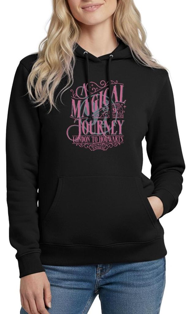 Spreadshirt Harry Potter Gleis 9¾ Design In Rosa & Blau Damen Hoodie, M, Schwarz