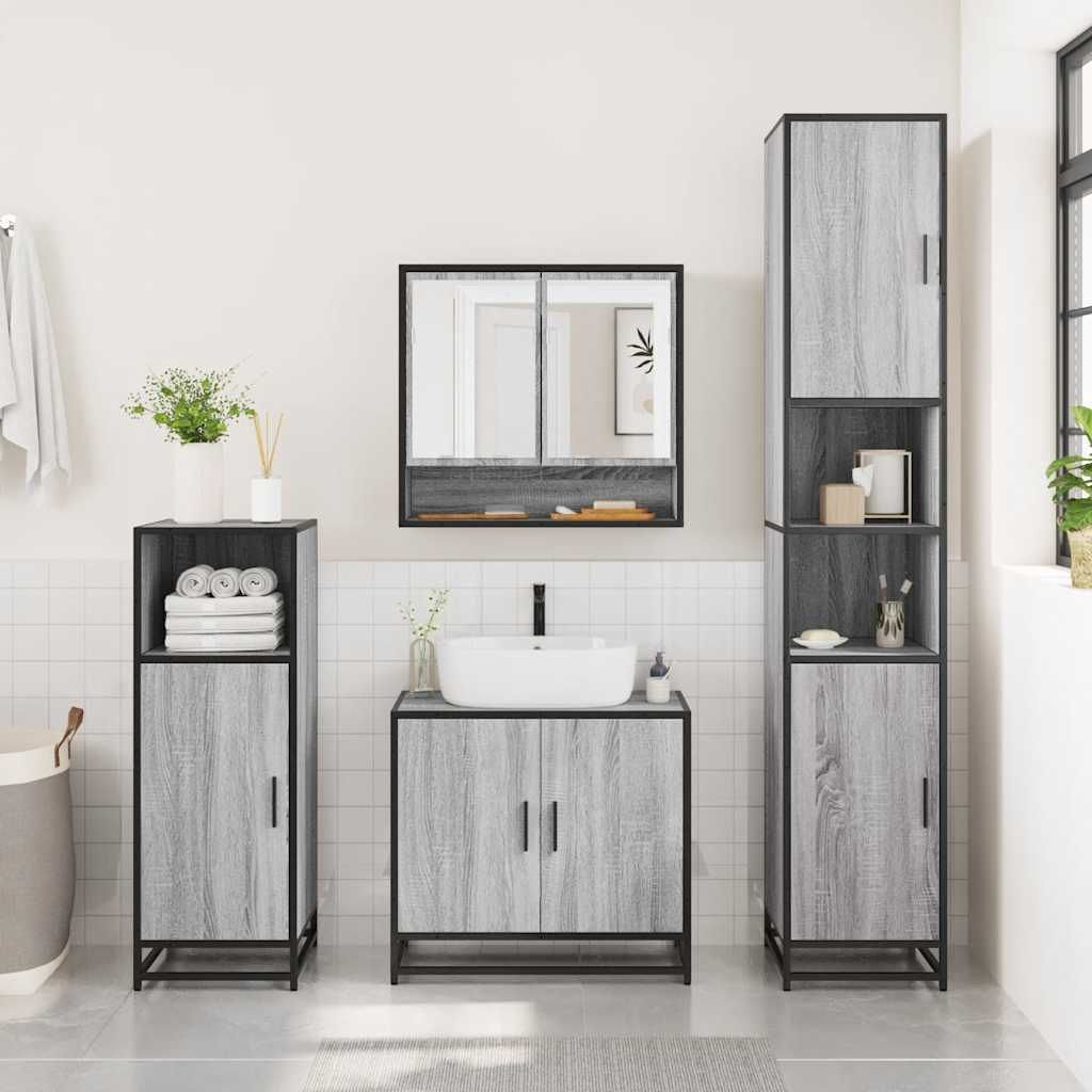 "Winterschlussverkauf "Bad-Spiegelschrank Modernes Design - Badezimmerschrank Badmöbel - Grau Sonoma 65x20x60 cm Holzwerkstoff NeuMöbel 8603435