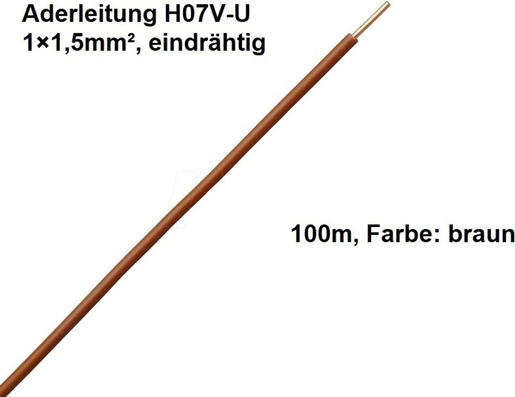 100m Ring Kopp Einzelader Litze Leitung LTG H07V-U 1,5 braun Starr
