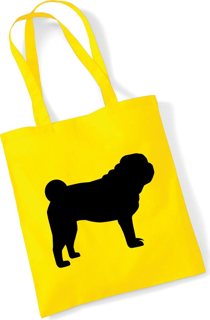 Huuraa Jutebeutel Mops Silhouette 10 Liter Yellow Baumwolle Tasche Geschenkidee