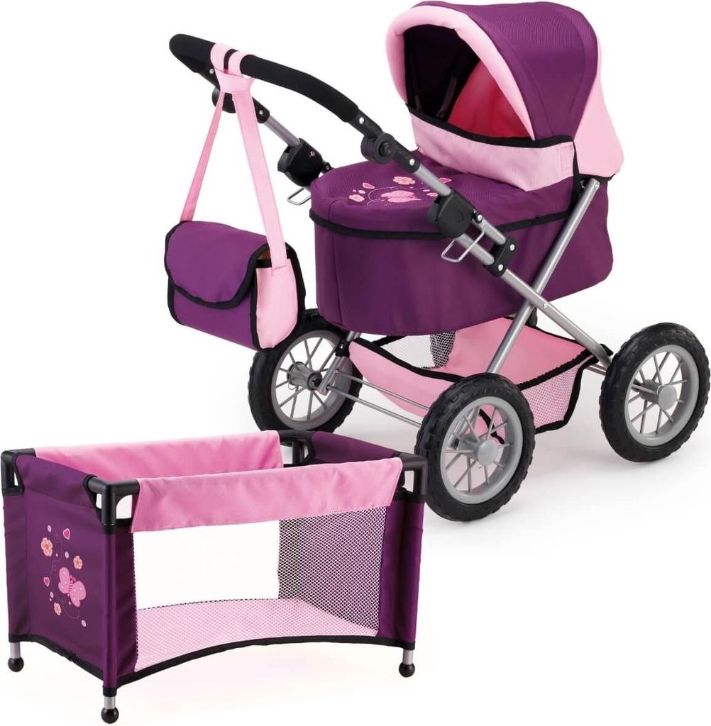 Carrozzina per bambole Trendy, set con letto Colore prugna Immagine del prodotto 