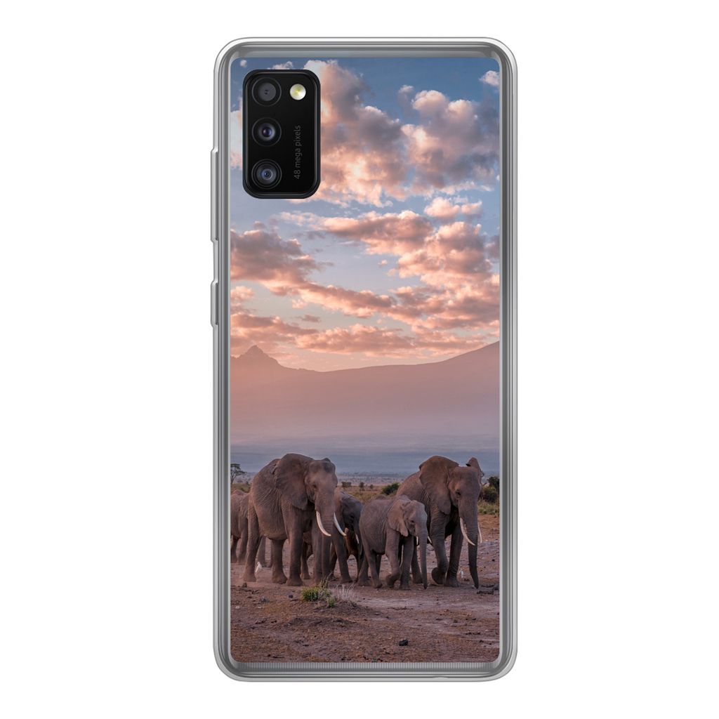 MuchoWow Handyhülle Schutzhülle Hülle für Samsung Galaxy A41 Elefant - Tiere - Abend - Landschaft - Savanne Silikon Softcase Handy Hülle - M...