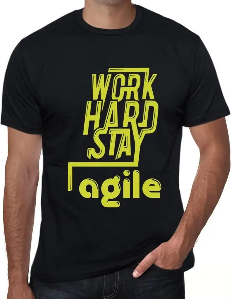 Herren Grafik T-Shirt Hart arbeiten beweglich bleiben – Work Hard Stay Agile – Öko-Verantwortlich Vintage Jahrgang Kurzarm Lustige Druck Gebur...