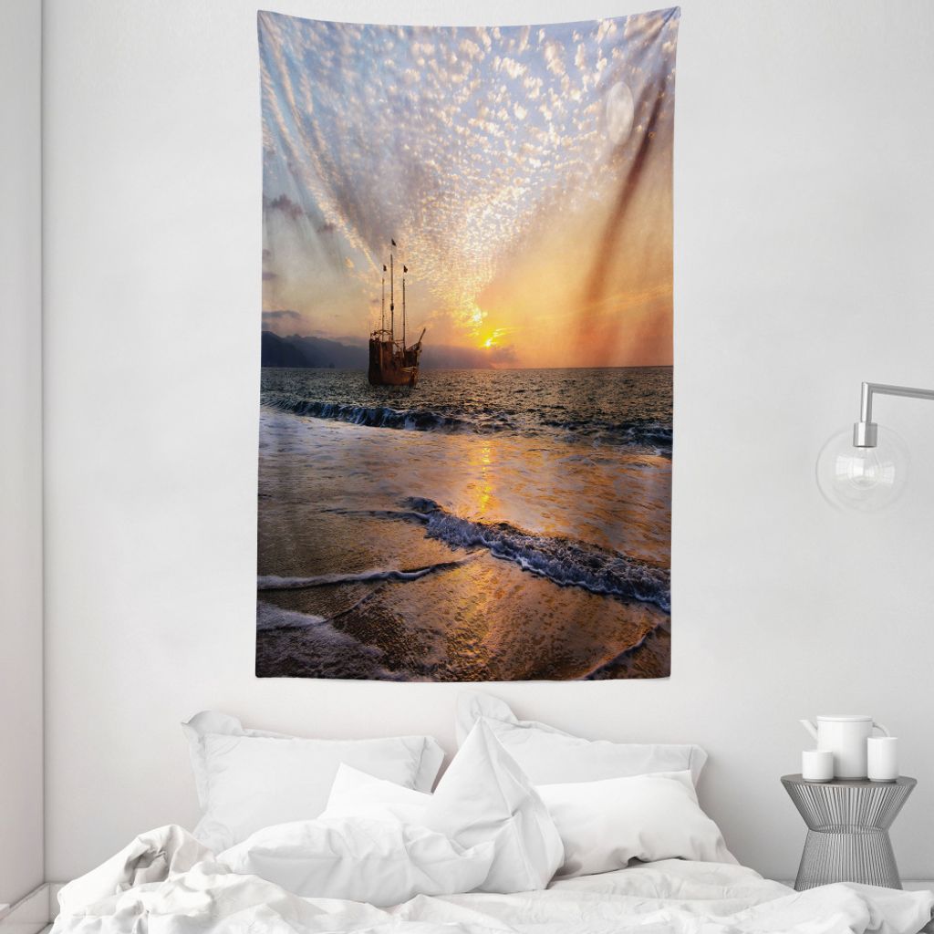 ABAKUHAUS Bunt Wandteppich und Tagesdecke, Piraten-Schiff in den Wellen aus Weiches Mikrofaser Stoff Waschbar ohne Verblassen Digitaldruck, 140 x 2...