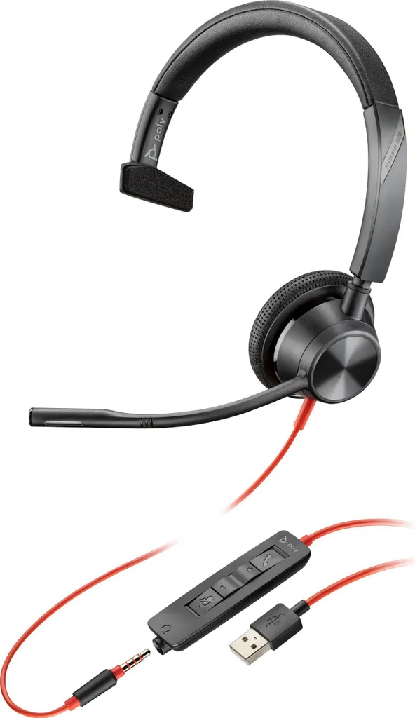 Poly Blackwire 3315 USB-A: Cuffia Mono Professionale con Microfono Noise Cancelling