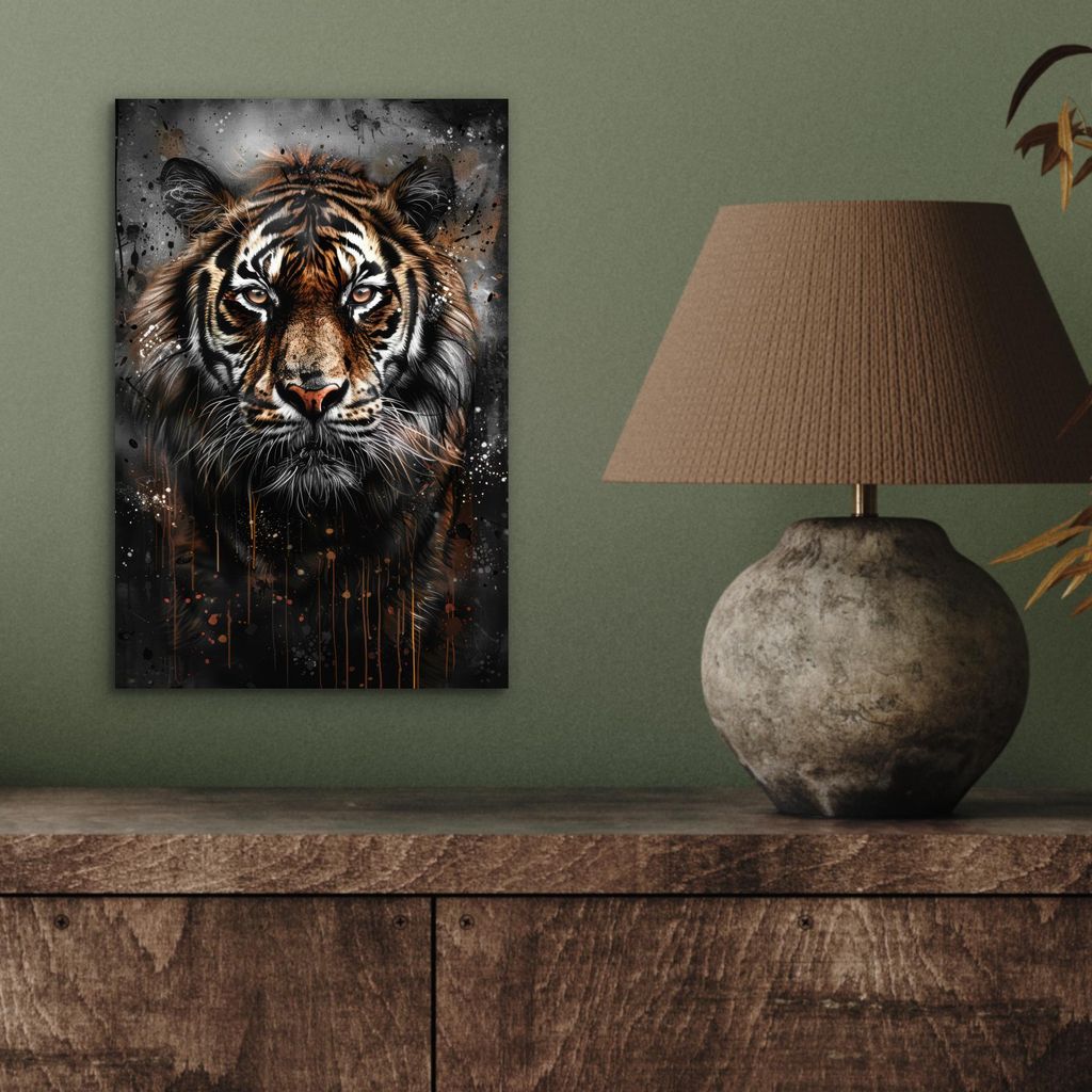MuchoWow Wanddekoration Metall Metallbild Wandkunst 20x30 cm Tiger - Tiere - Porträt - Luxus - Schwarz MuchoWow Aluminium Gemälde - Alu Dibond Bild