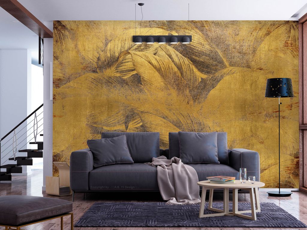 Vlies Fototapete Blätter 400x280 cm Tapeten Wandtapete XXL Natur Abstrakt wie gemalt b-A-10185-a-c