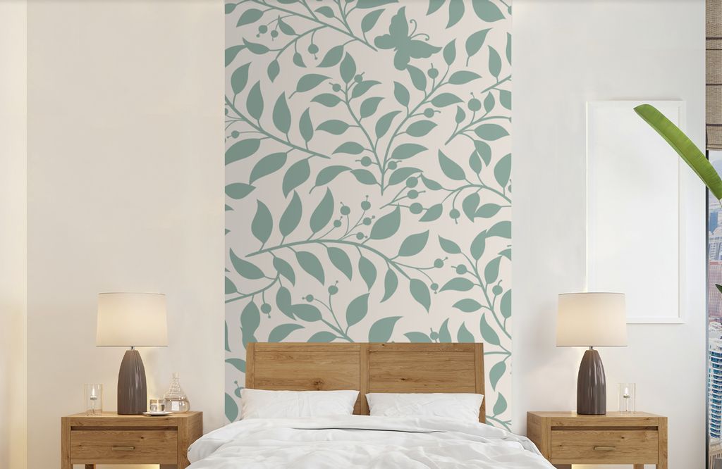 MuchoWow Fototapete für Wohnzimmer oder Schlafzimmer Wandtapete Vinyl Motivtapete Illustration eines Blumenmusters mit Blättern - 120x240 cm - ...