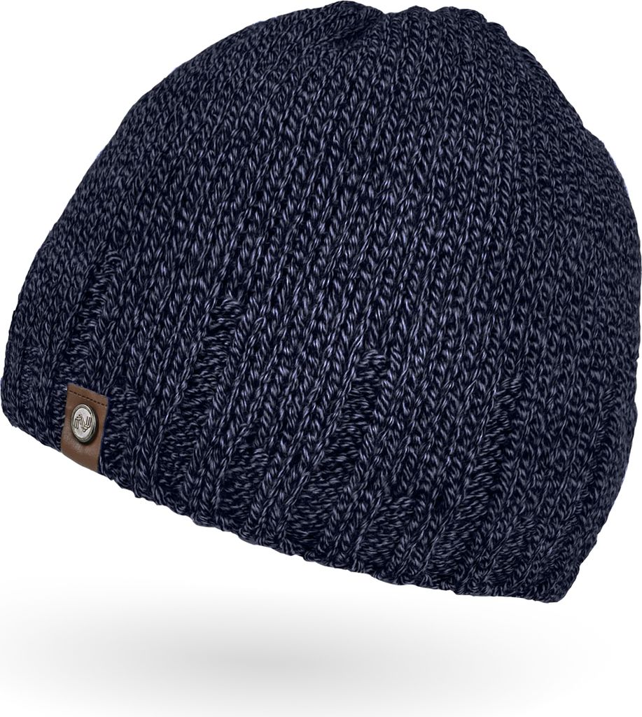 gefütterte Strickmütze für Herren, Mütze mit Fleece Futter, Winter-Mütze Neverless navy-melange unisize