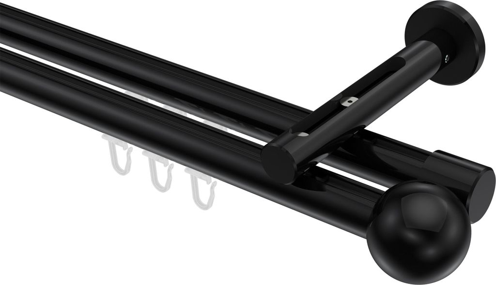 Interdeco Innenlaufstange / Gardinenstange mit Innenlauf Schwarz, Typ Siteno Luino (Kugel), 20 mm Ø 2-läufig, 320 cm