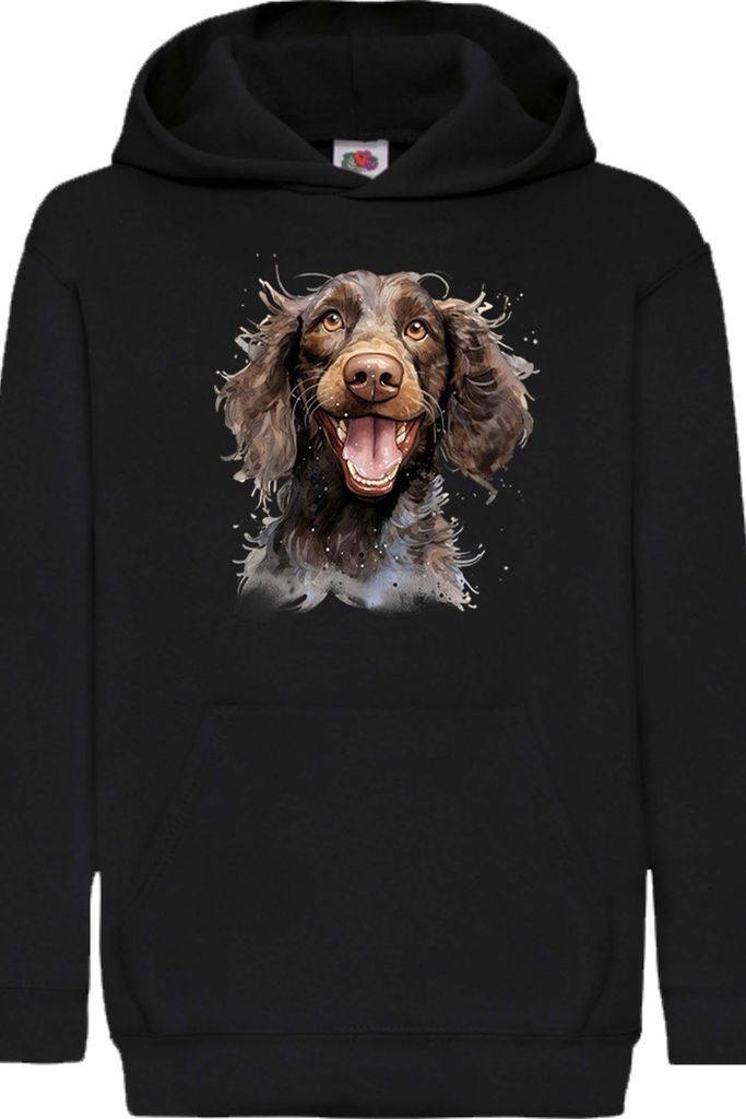 Kinder Kapuzenpullover Funny Dogs Breeds American Water Spaniel Dog Breed 010, 9-11 Jahr - 140 / Schwarz