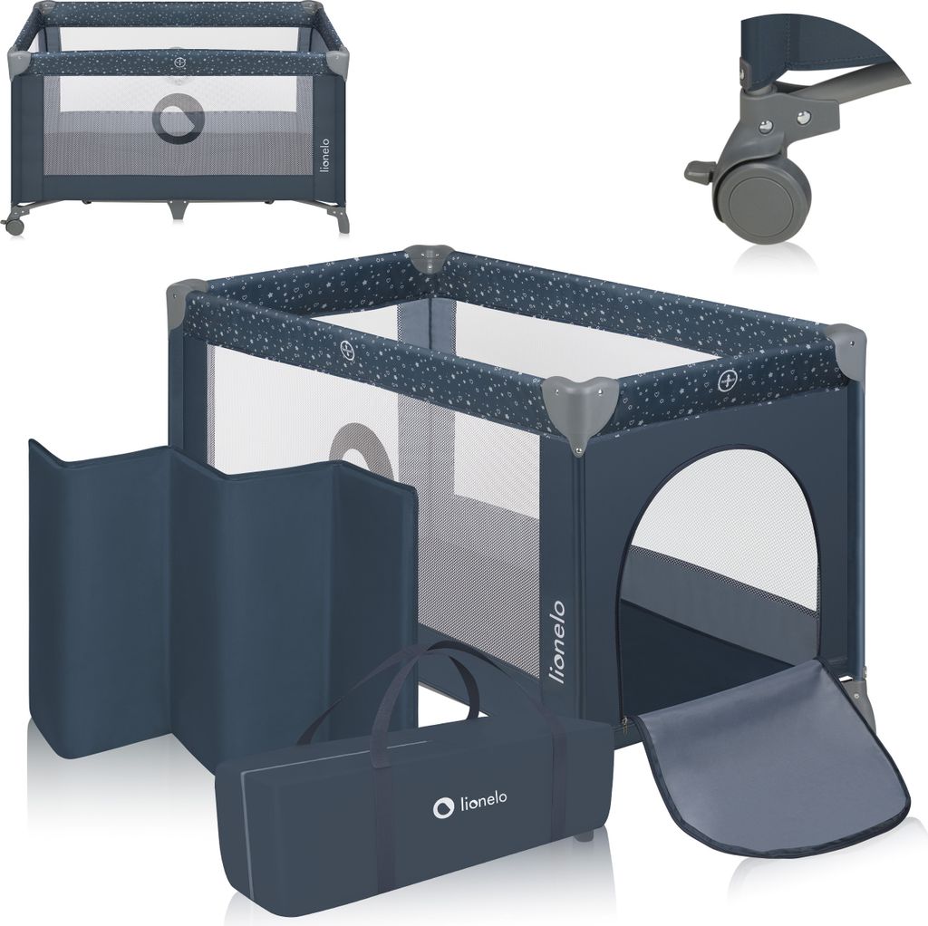 Lionelo Stefi babybetten reisebetten baby reisebett Kinderreisebett Laufstall Blaugrau
