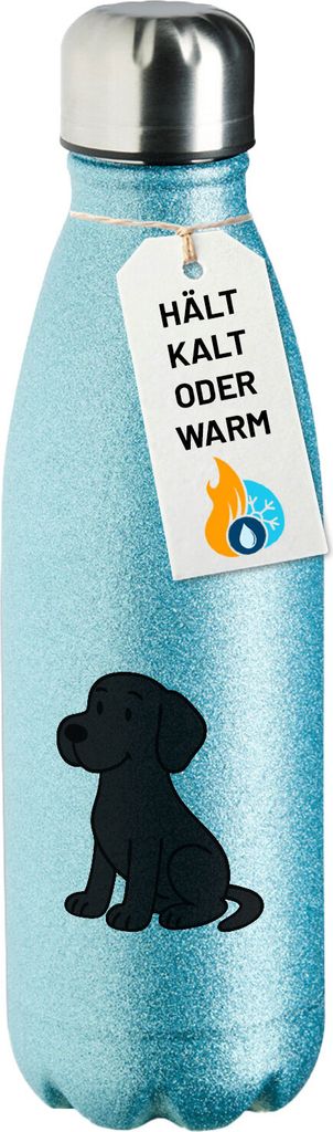 Huuraa Trinkflasche schwarzer Labrador Retriever Black Labi Comic 500ml Blue Edelstahl Wasserflasche Trinkflasche Geschenkidee
