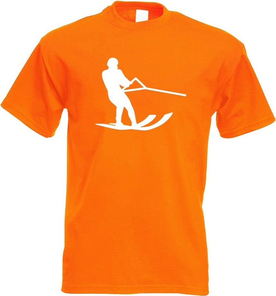 Kiwistar - T-Shirt - orange - Wasserski Sportler Figur Motiv Bedruckt Funshirt Design Print - mit Motiv Bedruckt - Funshirt Design - Sport - Freize...