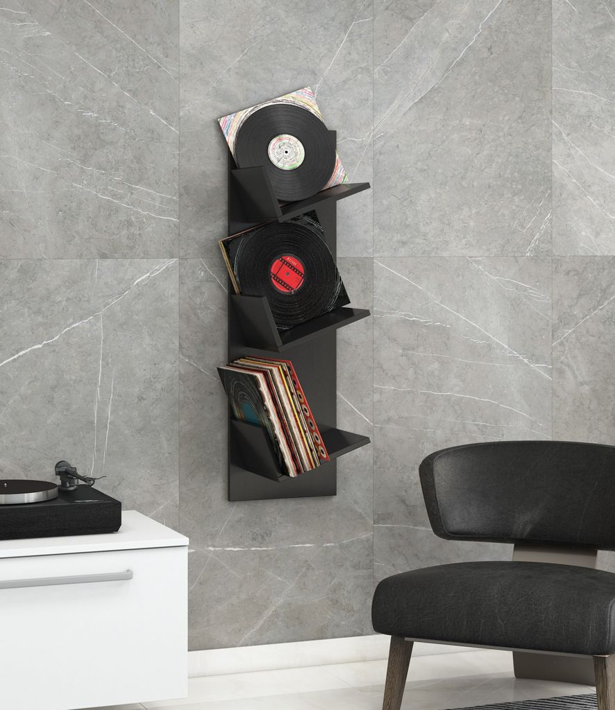 Sulda Étagère murale pour LP 3 étagères noir. Image du produit 