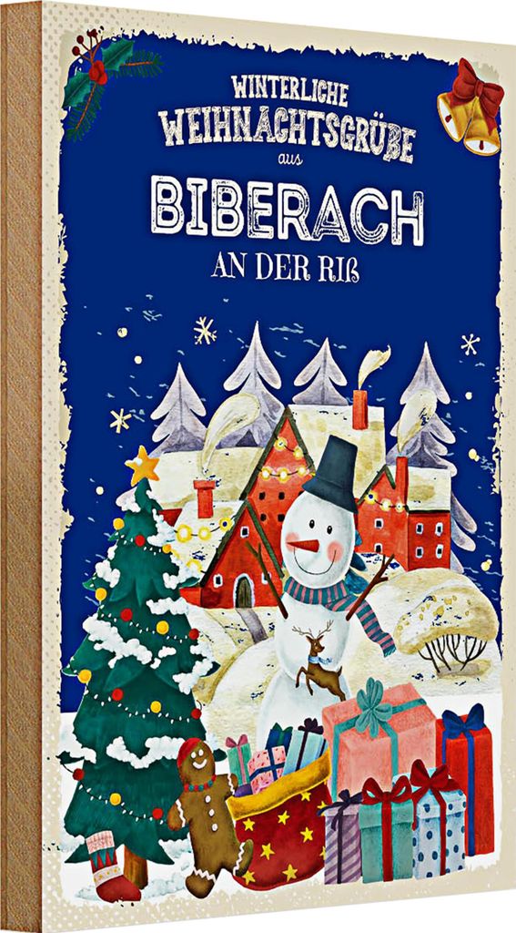 Holzschild Weihnachtsgrüße aus BIBERACH an der Riß 20x30cm