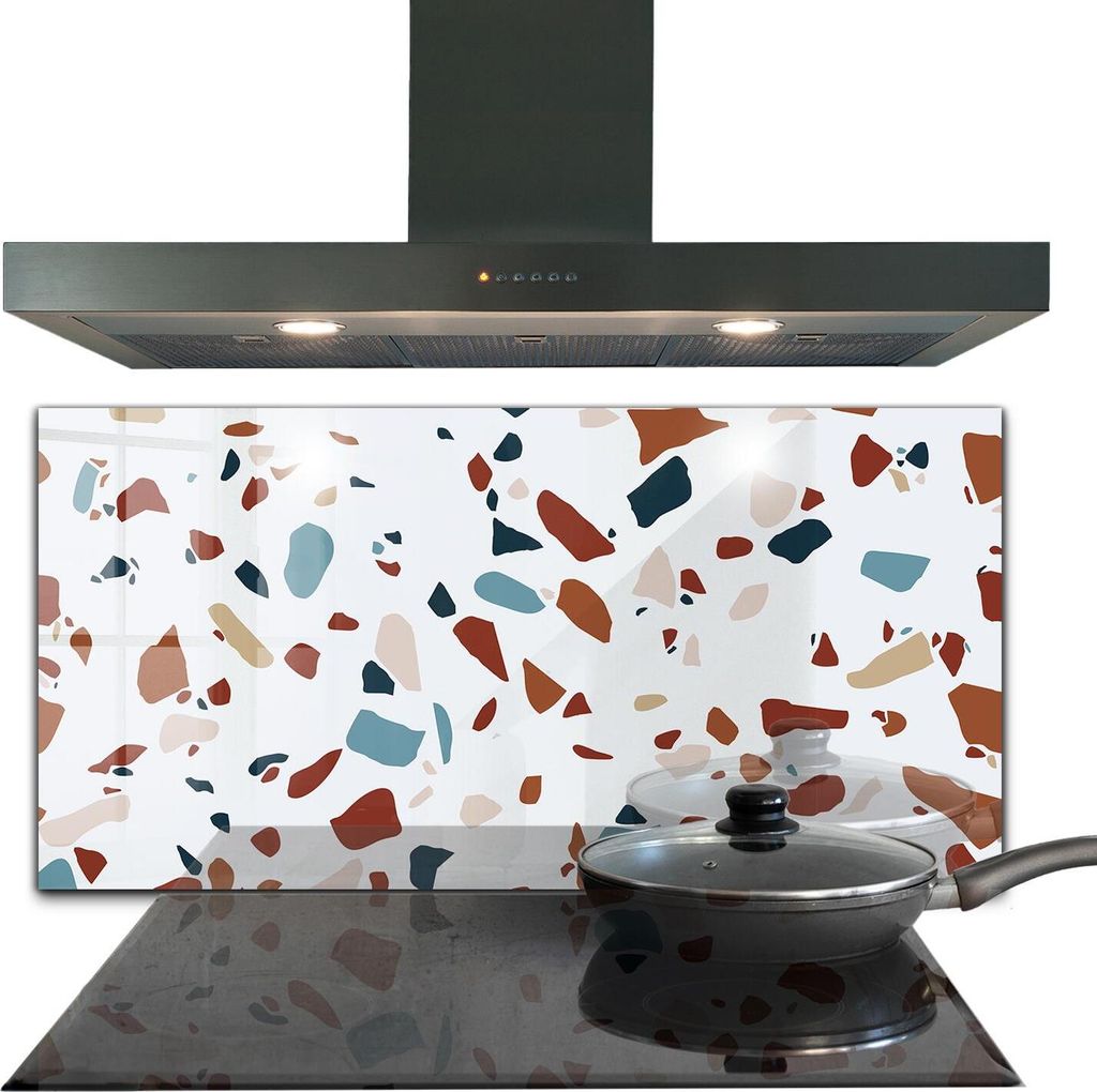 Spritzschutz aus Glas Küchenrückwand - Wandschutz für Herd und Spüle - 140x70 cm - Terrazzo Stein