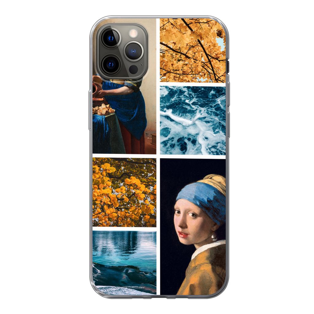 MuchoWow Handyhülle Schutzhülle Hülle für iPhone 12 Pro Max Milchmädchen - Mädchen mit Perlenohrring - Collage Silikon Softcase Handy Hüll...