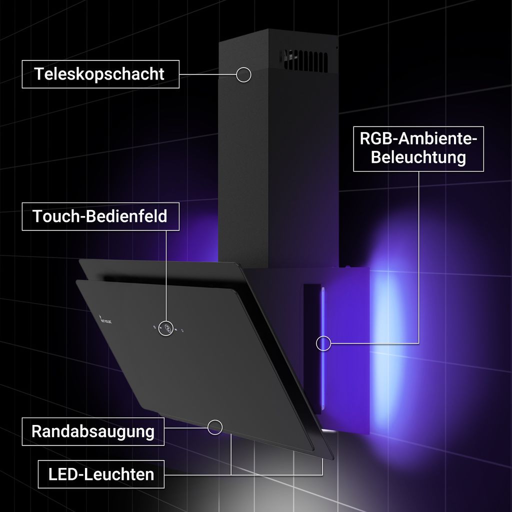 Dunstabzugshaube 80cm SOLO809SHCM RGBW Ambientebeleuchtung Produktbild 2