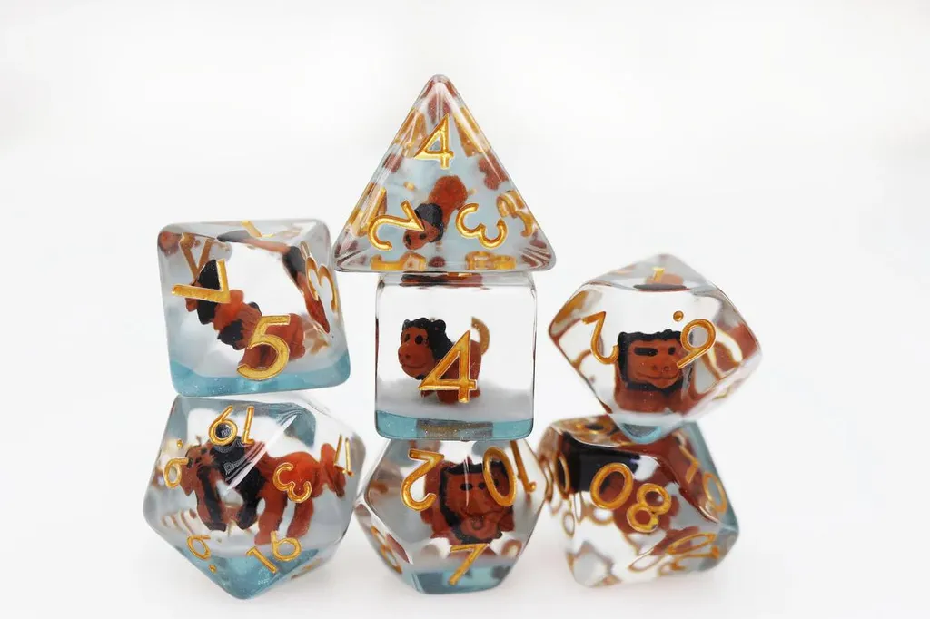 Set de dés de jeu de rôle Ferocious Feline en résine pour rôlistes JdR