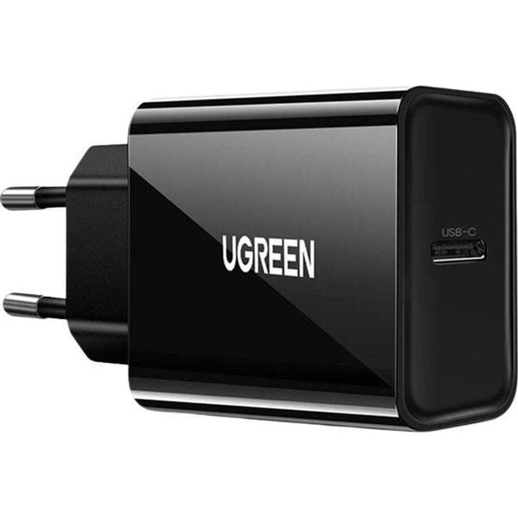 A black UGREEN USB-C charger is shown against a white background.