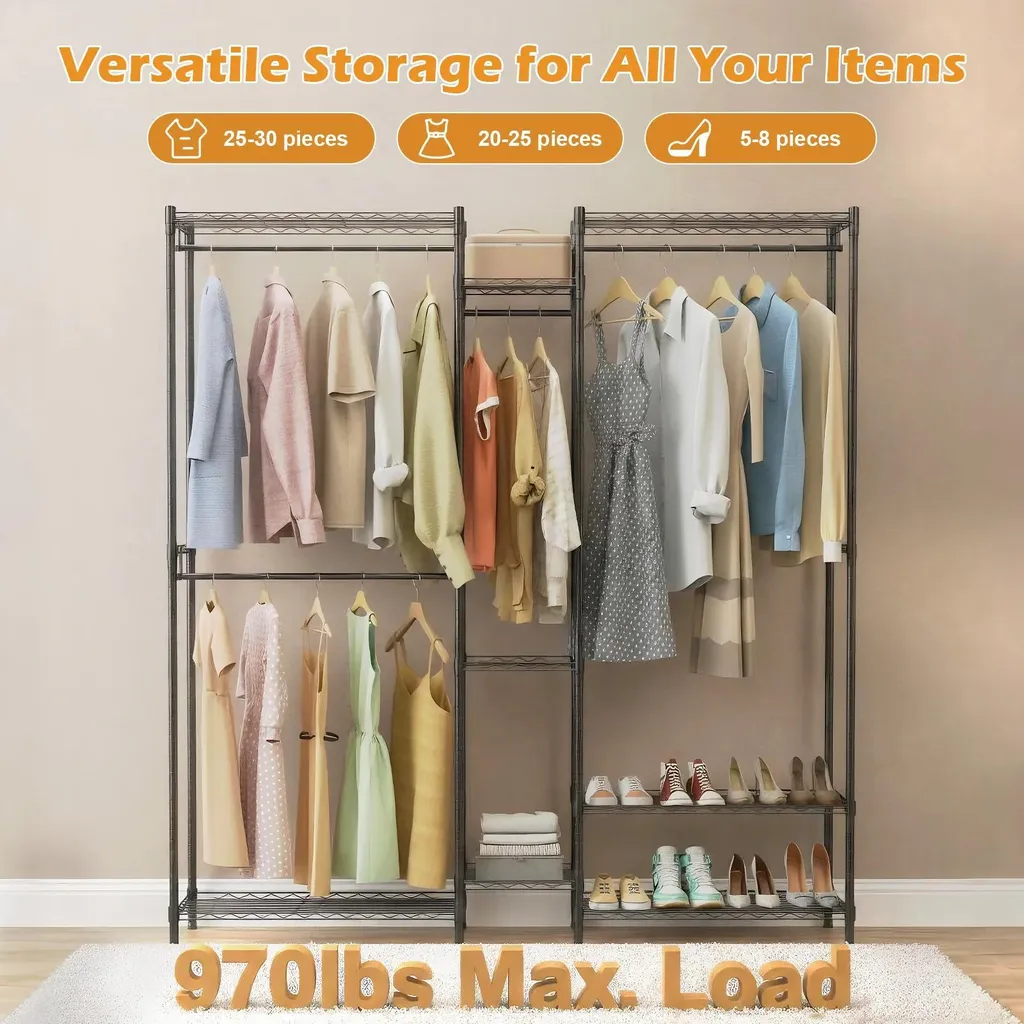 Dressing ouvert modulable avec étagères et penderie en acier gris