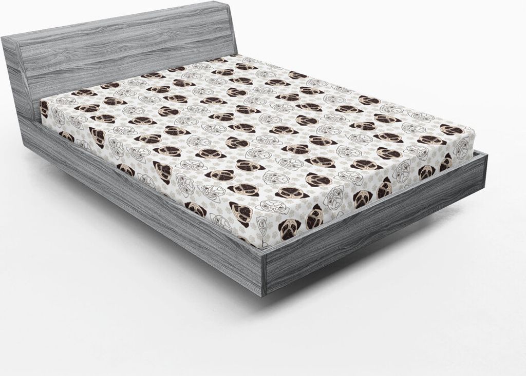 ABAKUHAUS Hund Spannbetttuch, Pug Porträts Spuren Paw Print Hintergrund Canine Pet Illustration Säugetier Animal, 160 x 200 cm, Beige Brown Tan