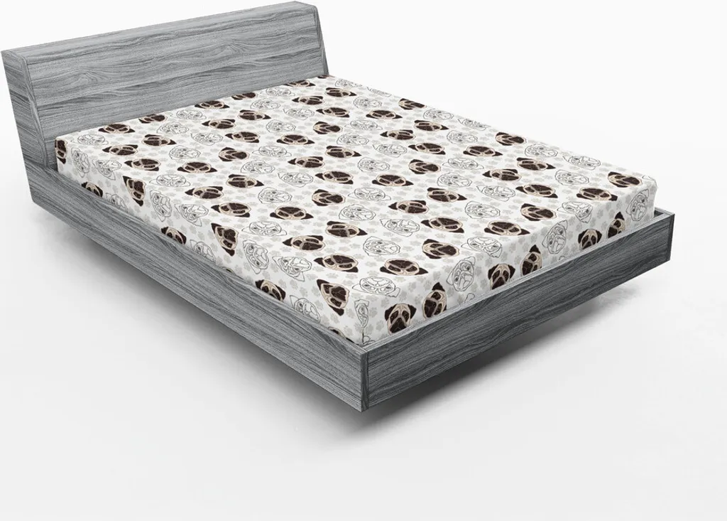 Drap-housse 180x200 pour Amoureux de Chiens Motif Carlin Illustré Beige