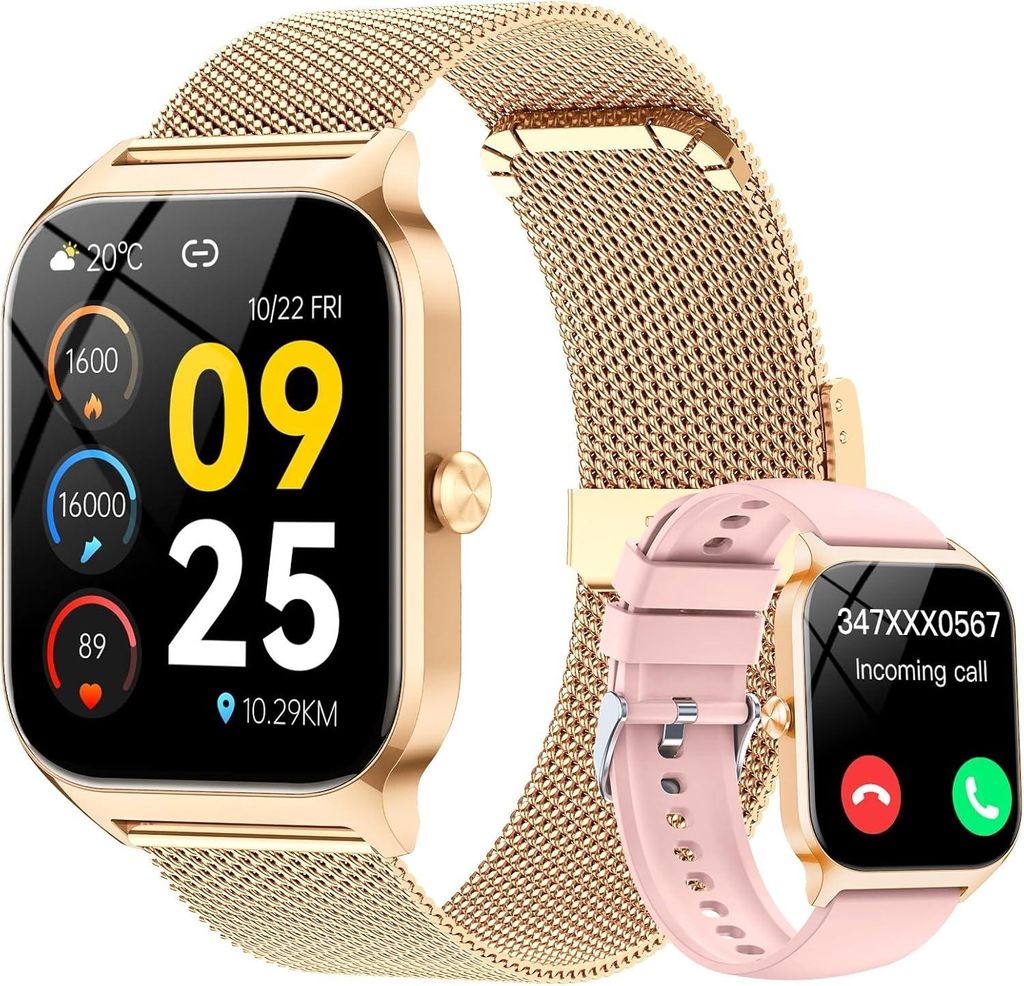 Smartwatch Damen mit Telefonfunktion, 1.85" HD Uhren mit Herzfrequenz/SpO2/Schlafmonitor/Schrittzähler, 120+ Sportmodi Fitnessuhr,IP68 Fitness Tra...