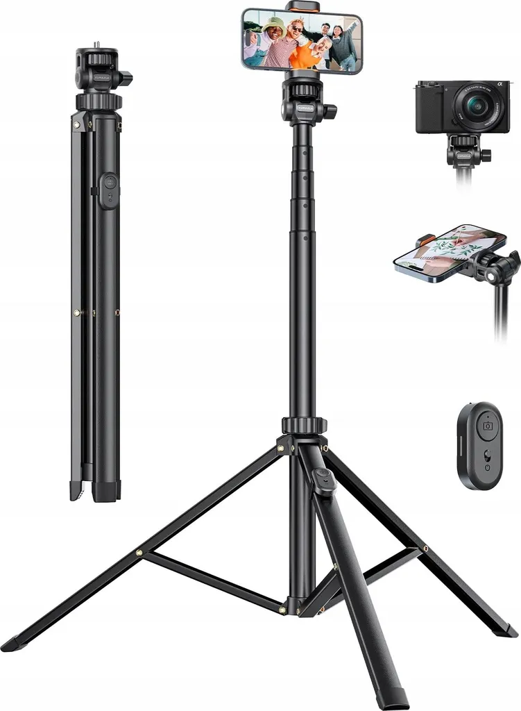 Perche à selfie trépied extensible 180 cm pour smartphones et vloggers