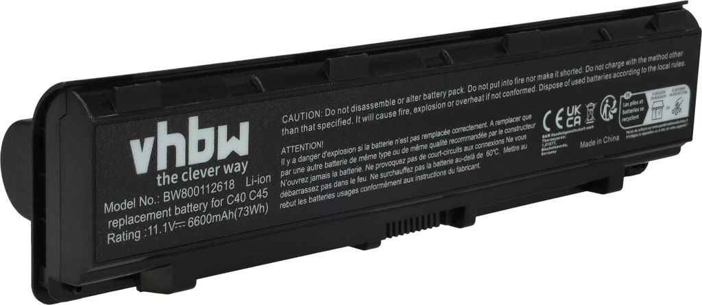vhbw Akku Ersatz für Toshiba PA5109, PA5109U-1BRS, PA5108, PA5108U-1BRS, PA5110U-1BRS, PABAS271, PA5110 für Notebook (6600 mAh, 10,8 V, Li-Ion)