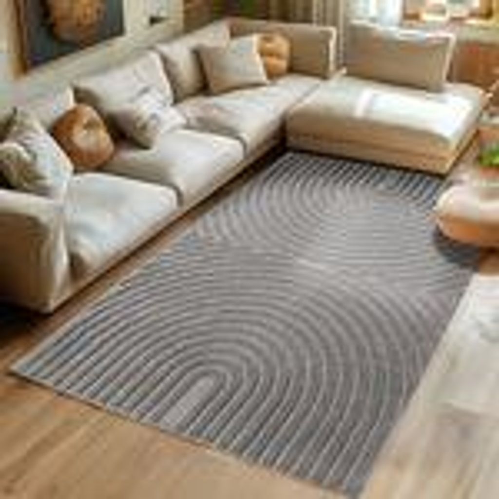 Skandinavischer Boho Wohnzimmerteppich mit Hoch-Tief-Effekt weich pflegeleicht strapazierfähig kombinierbar , Größe : 240 x 340 cm , Farbe : Sil...