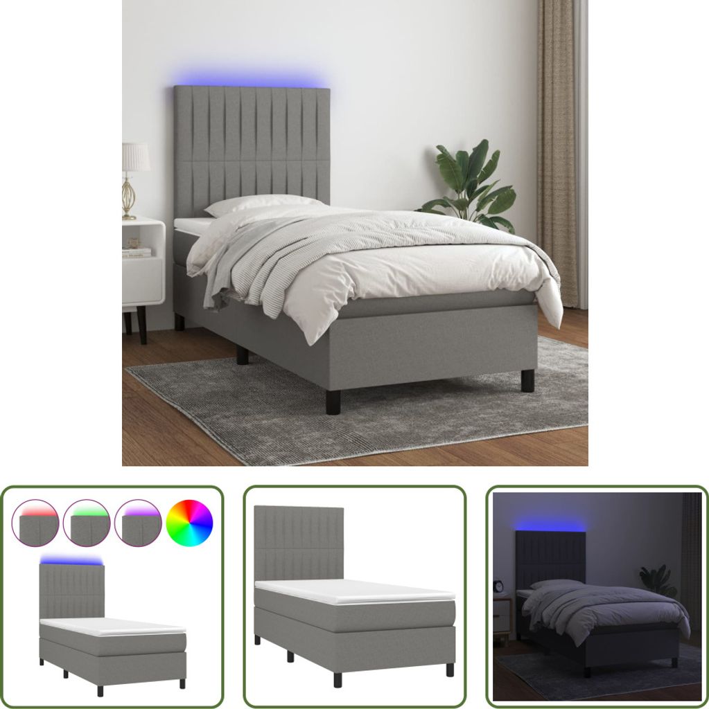 The Living Store Boxspringbett mit Matratze & LED Dunkelgrau 80x200 cm Stoff