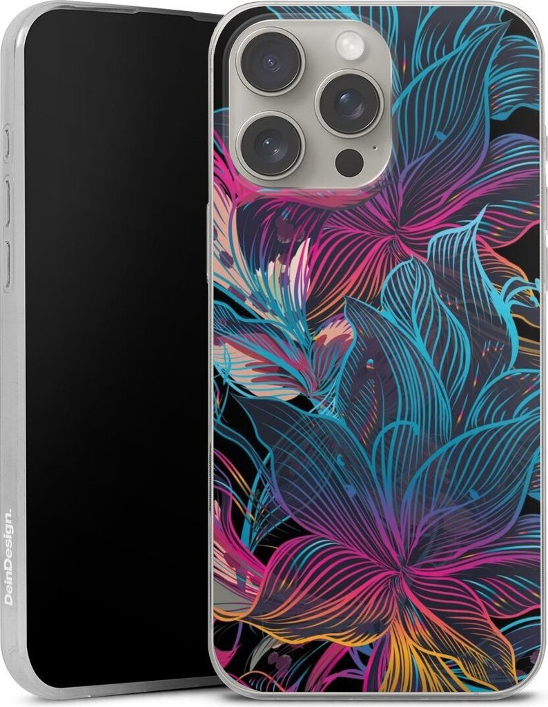 DeinDesign Slim Hülle für Apple iPhone 16 Pro Max Silikon Case Ultra Dünn Handyhülle Blumen Neon bunt