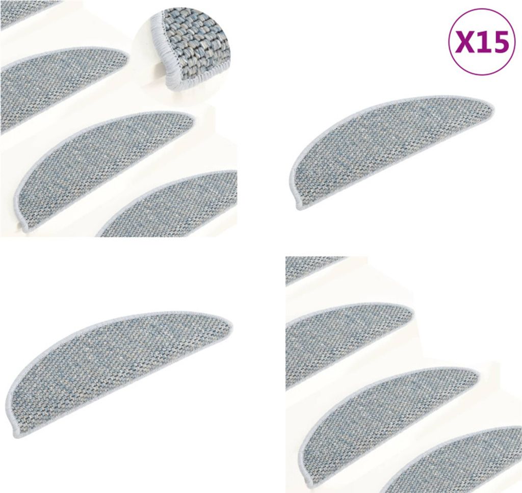 vidaXL Treppenmatten Selbstklebend Sisal Optik 15 Stk. 65x21x4 cm Blau - Stufenmatte - Stufenmatten - Stufenteppich - Stufenteppiche