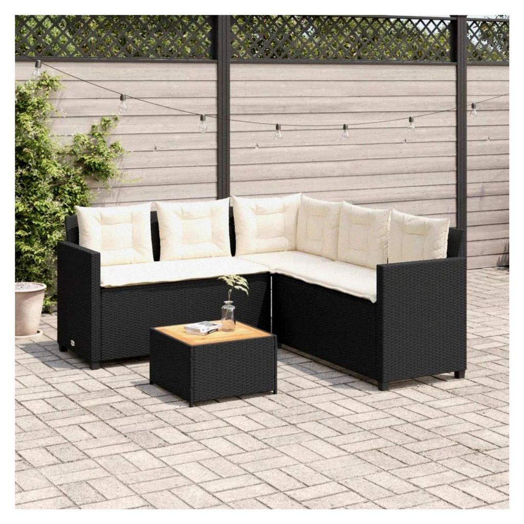 Polyrattan Ecksofa für 3-4 Personen Gartenmöbel mit Tisch für Balkon und Terrasse Schwarz