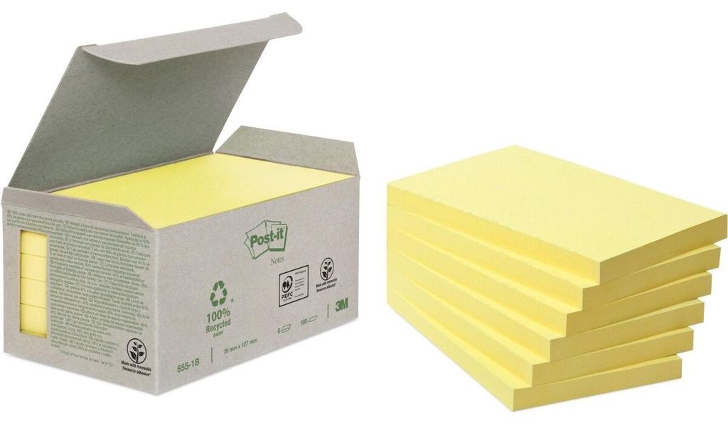 3M 6551B Klebezettel Rechteck Gelb 100 Blätter Selbstklebend