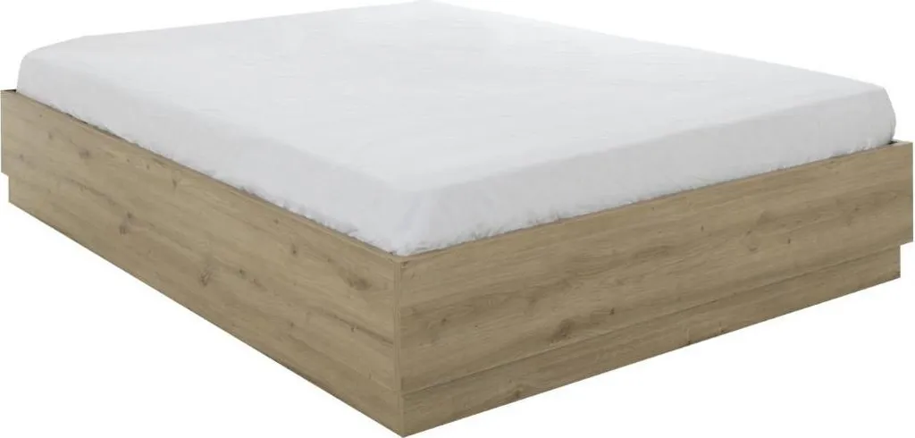 CALICOSY Lit Coffre 140x190 cm TIDY - Structure Décor Chêne avec Sommier