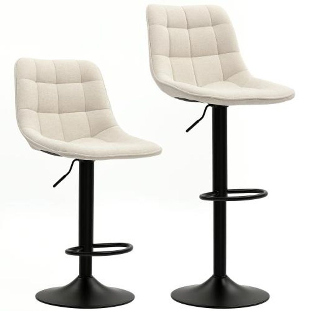 Barhocker 2er Set 53.0 x 47.0 x 117.0 cm Polyester Beige Gepolstert Mit Lehne Stahlgestell Hoehenverstellbar 360¡ã Drehbar