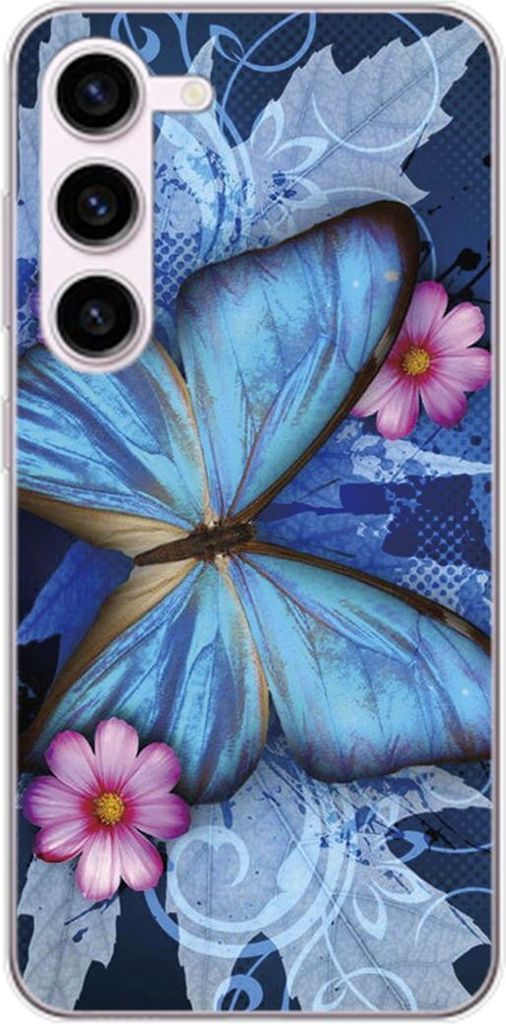 König Design Hülle kompatibel mit Samsung Galaxy S23 Plus Kunststoff Soft Handyhülle - Handy Case Schmetterling Blau