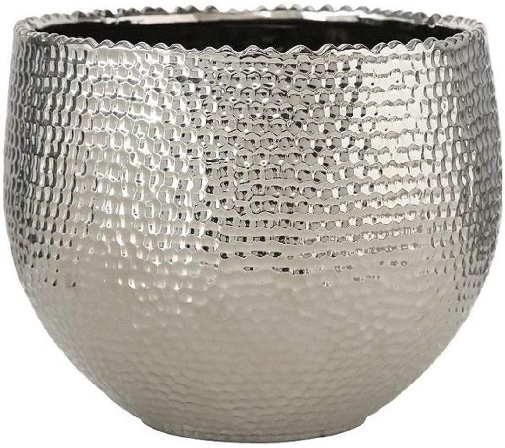 Übertopf Lajos Steingut  H.19 cm Ø.24 cm silber groß Produktbild 