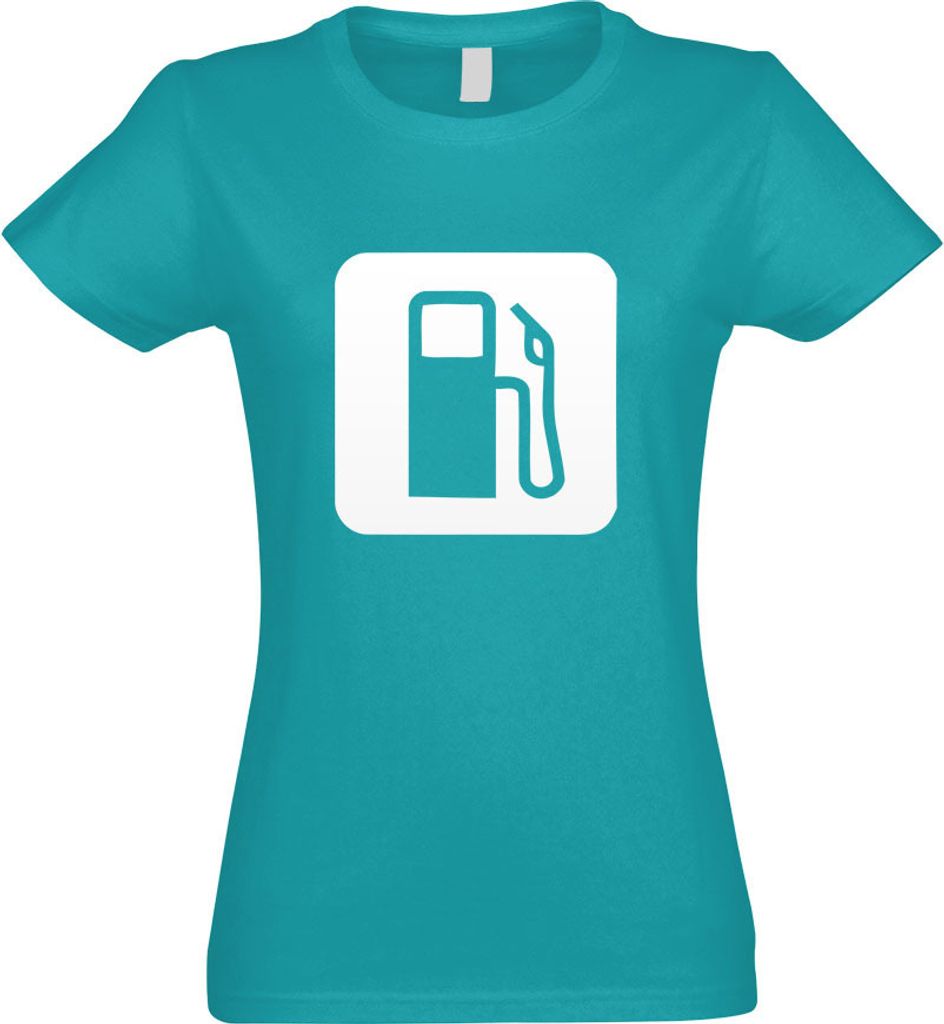 Kiwistar - T-Shirt tailliert - Damen - türkis - Tankstelle Zapfsäule Piktogramme - mit Motiv Bedruckt - Funshirt Design - Sport - Freizeit - Dame...