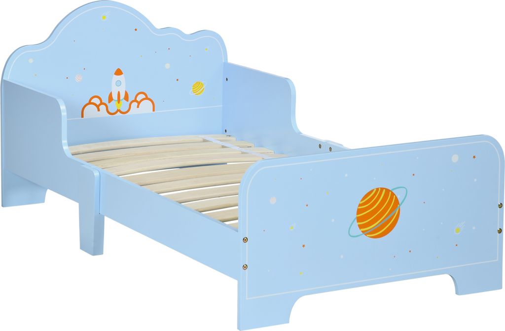 ZONEKIZ Bett für Kinder 3-6 Jahre 143x74x59 cm Kinderbett aus Holz mit Schutzbarrieren max 80 kg moderne Schlafzimmermöbel blau