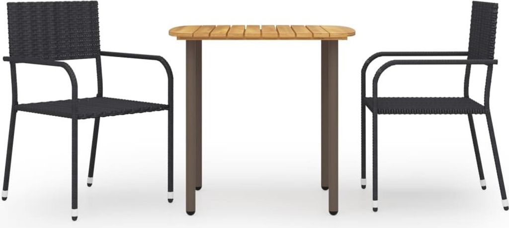 3-tlg. Garten-Essgruppe Poly Rattan Schwarz