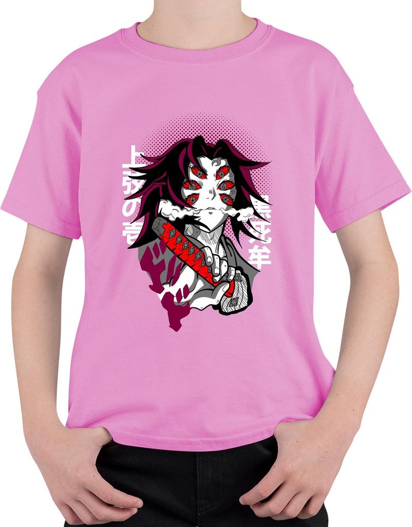Sechsäugiger Dämon Samurai Anime Katana Manga düster Geschenk Uni Kinder T-Shirt, Pink, 140