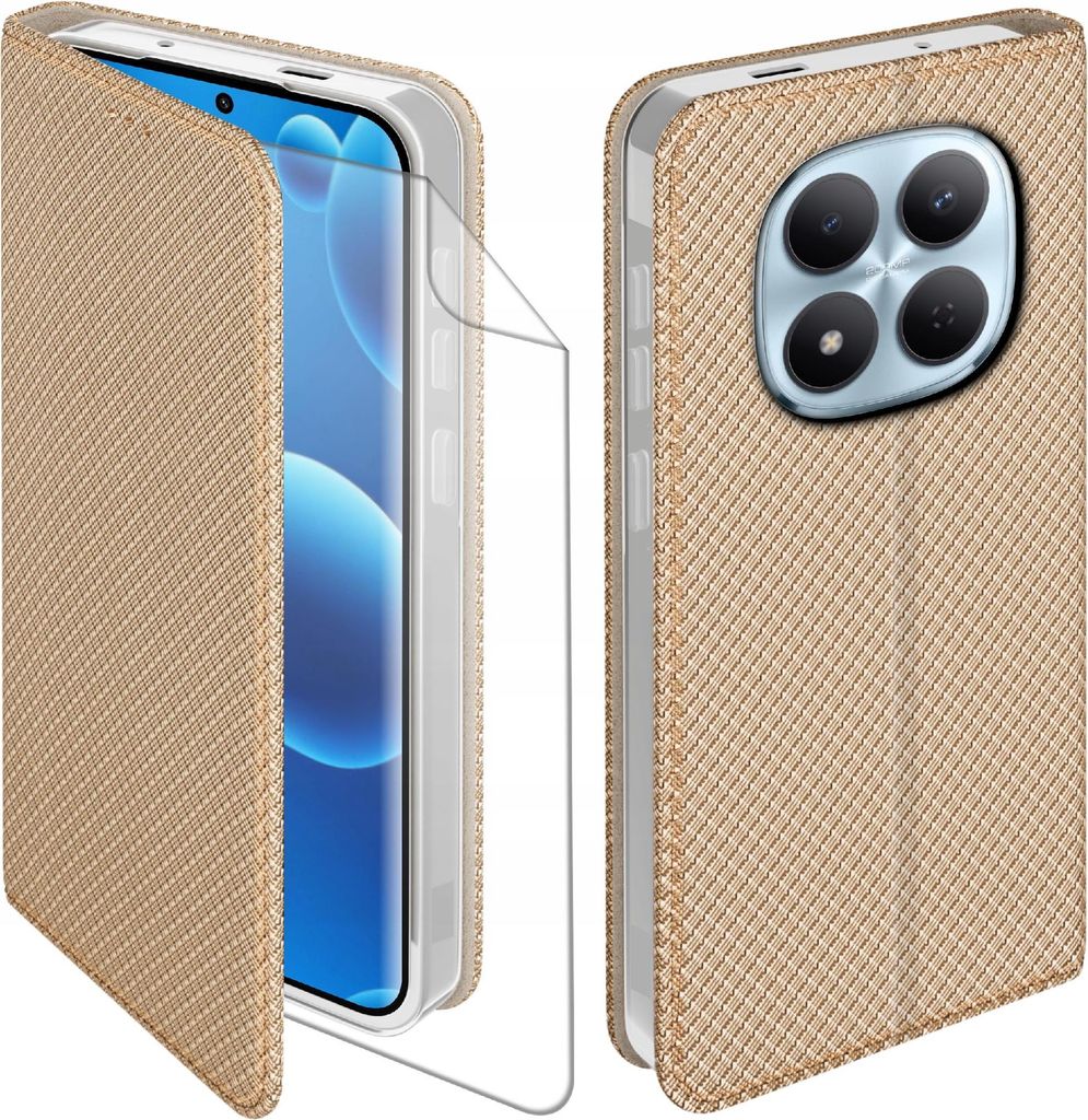 Klapphülle für Xiaomi Redmi Note 15 5G – verschließbare goldene Hülle + Schutzfolie