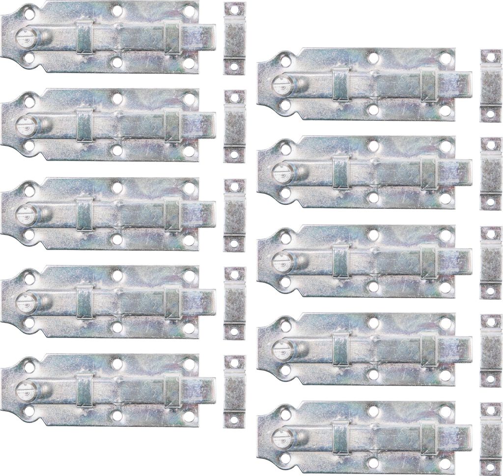 Alberts 840587 Türriegel, gerade, mit Knopfgriff und befestigter Schlaufe, galvanisch verzinkt, dickschichtpassiviert, Platte 120 x 44 mm, 10er Set
