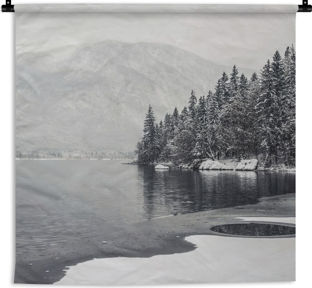 MuchoWow Wandteppich Wandbehang Wasser - Winter - Natur - Kiefernbaum 90x90 cm Tapisserie Dekoration Wandtuch - Wandaufhänger