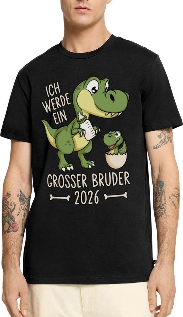 Spreadshirt Großer Bruder 2026 Ei Baby Dino Dinosaurier Männer Premium T-Shirt, 4XL, Schwarz